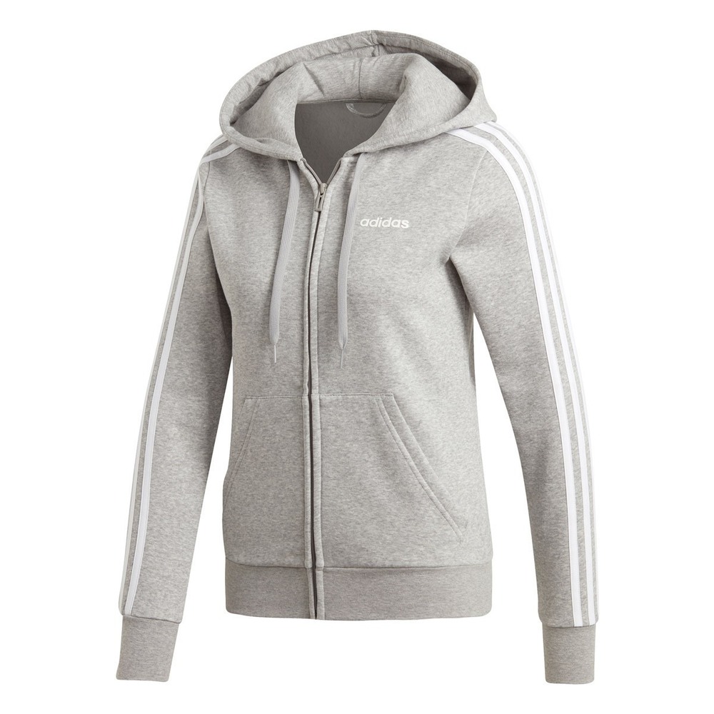 Adidas Women's Essentials 3-Stripes Full Zip Hoodie, Small, Gray